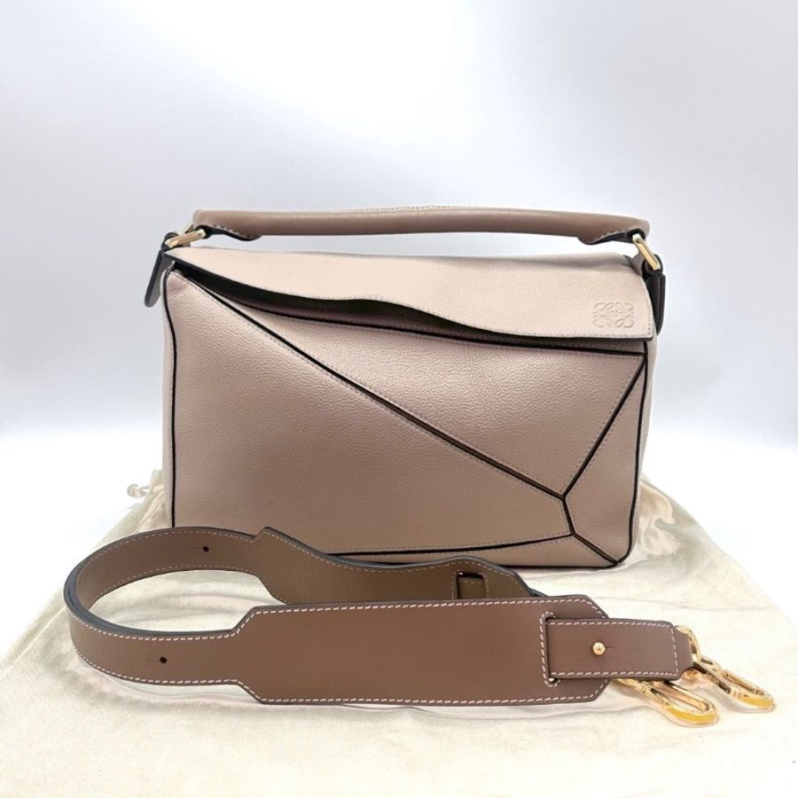 LOEWE puzzle沙色金扣 中號拼圖手提斜背包 29*14*19.5 98新配件塵袋-1