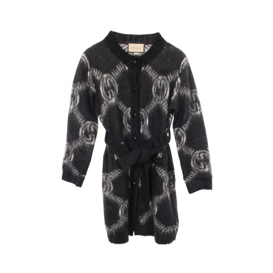 GUCCI GG logo 羊毛開襟外套 678835 Moheya 黑色灰色 二手 女款 XS 碼-0