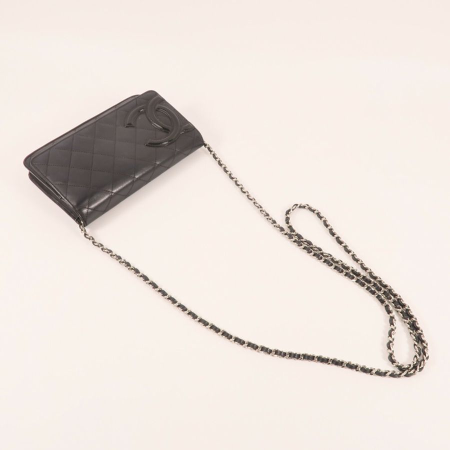 CHANEL 牛皮皮革Cambon Wallet On Chain銀扣鏈帶肩背袋-4