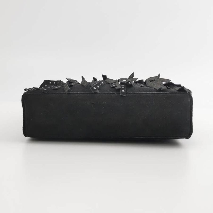 Chanel翻毛皮純色水鑽裝飾流蘇中古手提包-4