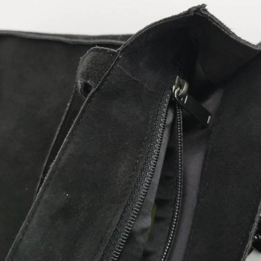 Chanel翻毛皮純色水鑽裝飾流蘇中古手提包-11