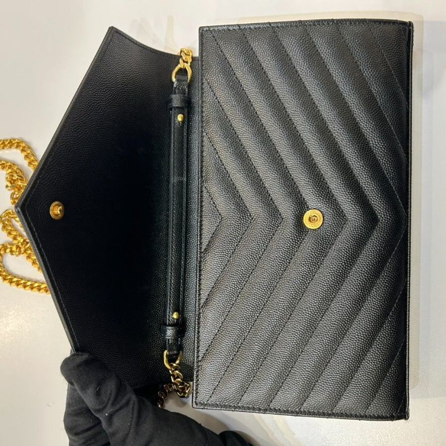 YSL黑荔枝牛皮金釦WOC 22cm-7