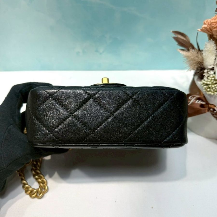 CHANEL 22K黑金金柱調節釦風琴包-7