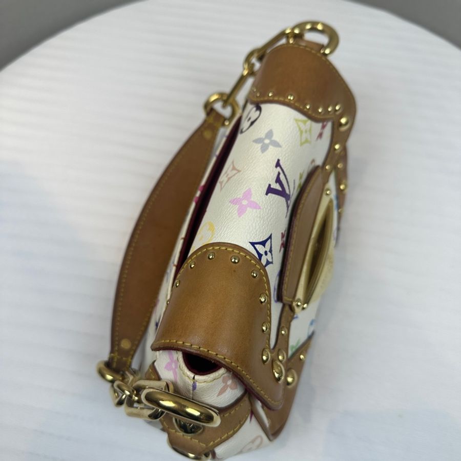 路易威登/Louis Vuitton 絕版Vintage Marilyn夢露白三彩中古單肩包 27x11x15cm-4