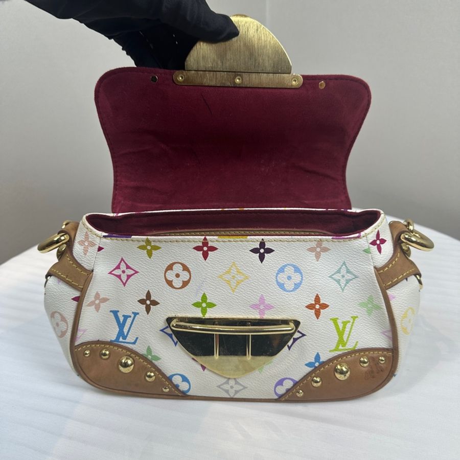 路易威登/Louis Vuitton 絕版Vintage Marilyn夢露白三彩中古單肩包 27x11x15cm-6