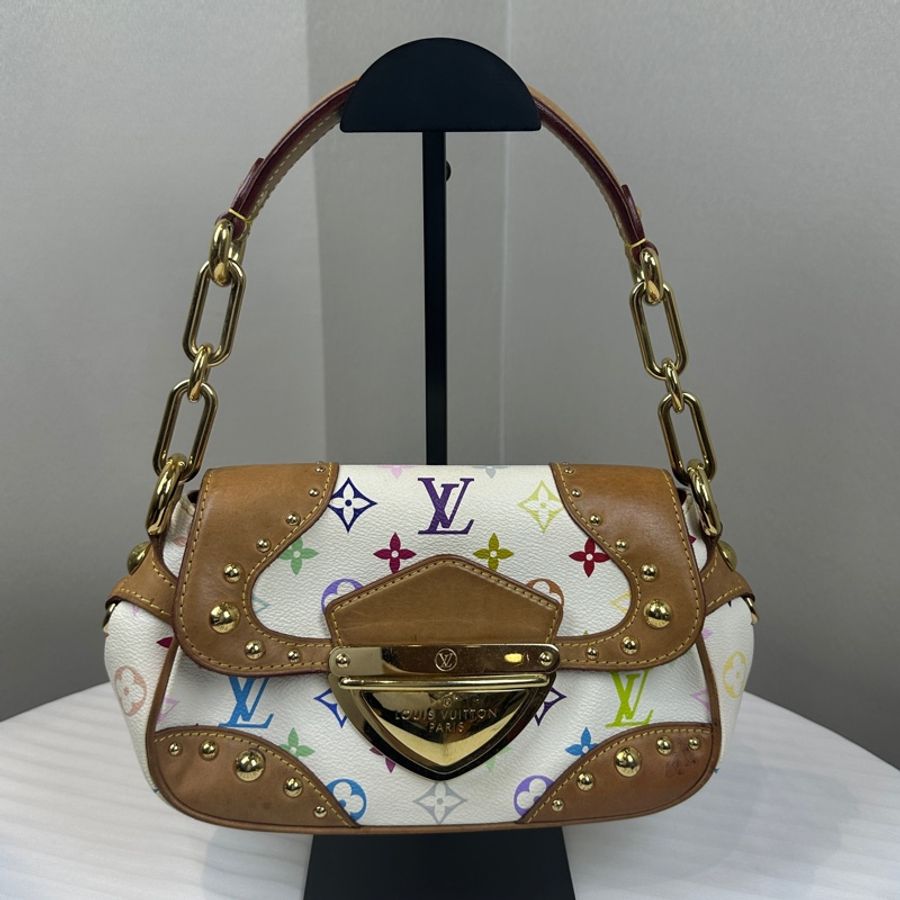 路易威登/Louis Vuitton 絕版Vintage Marilyn夢露白三彩中古單肩包 27x11x15cm-8
