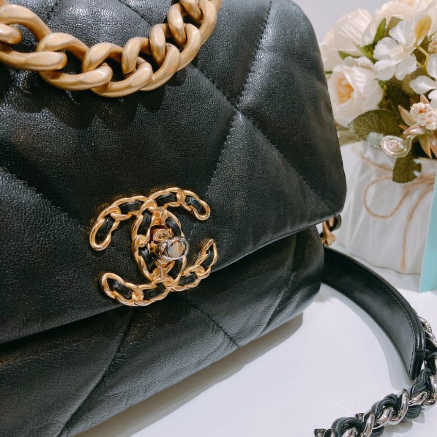 TW4694 Chanel 香奈兒 手提 翻蓋 斜背袋 19 Handbag Small Bag Black-10