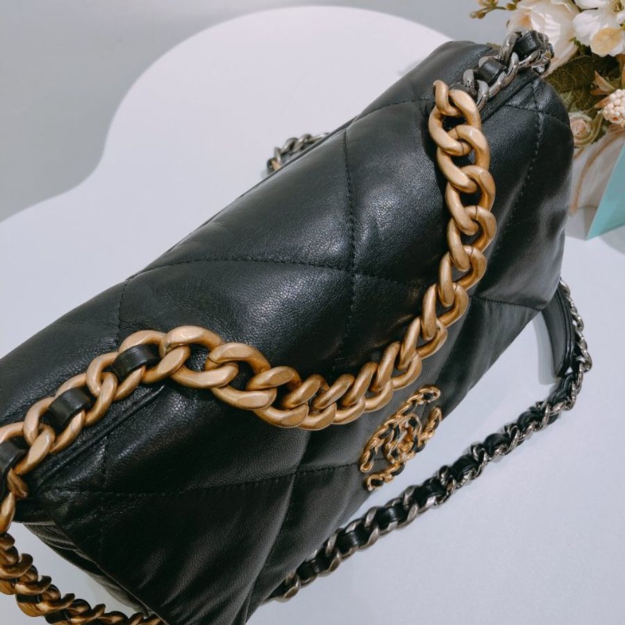 TW4694 Chanel 香奈兒 手提 翻蓋 斜背袋 19 Handbag Small Bag Black-11