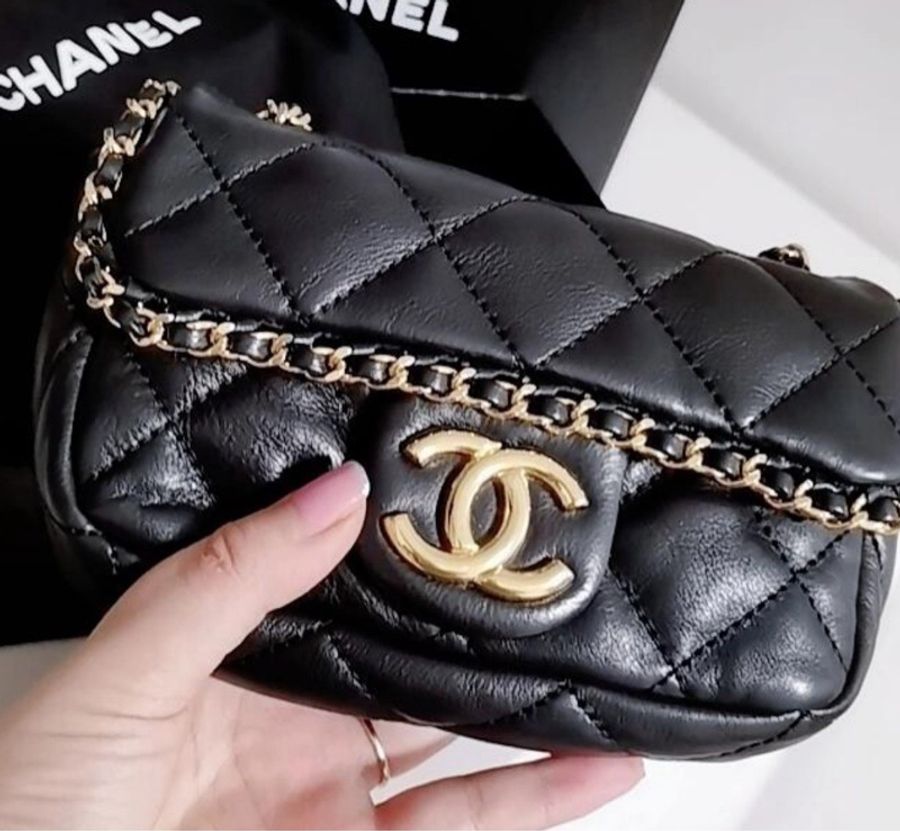 Chanel黑金滾邊mini鏈條包-1