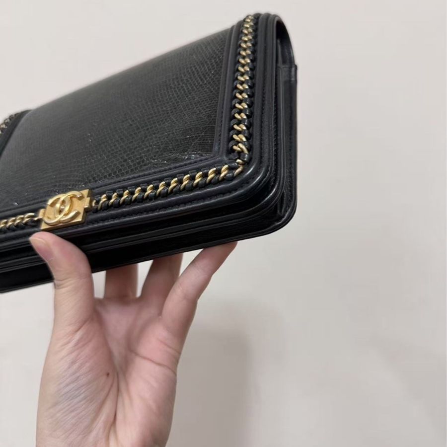 Chanel黑金蜥蜴皮滾邊WOC-3