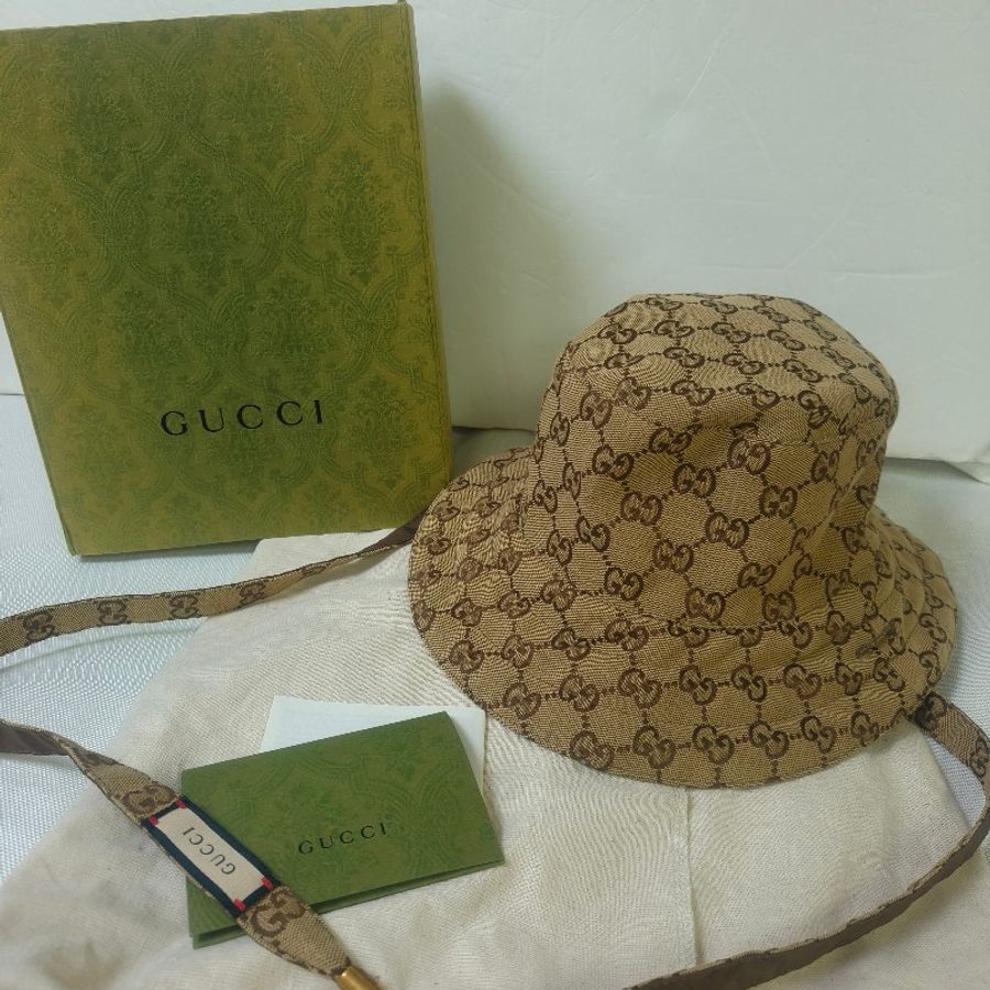 【9成新】㊣✨Gucci✨古馳(附盒/防塵袋)gg 帆布 雙面 雙條帶 漁夫帽 帽子 遮陽帽/二手精品/配件🌳二手樹屋🌳-2