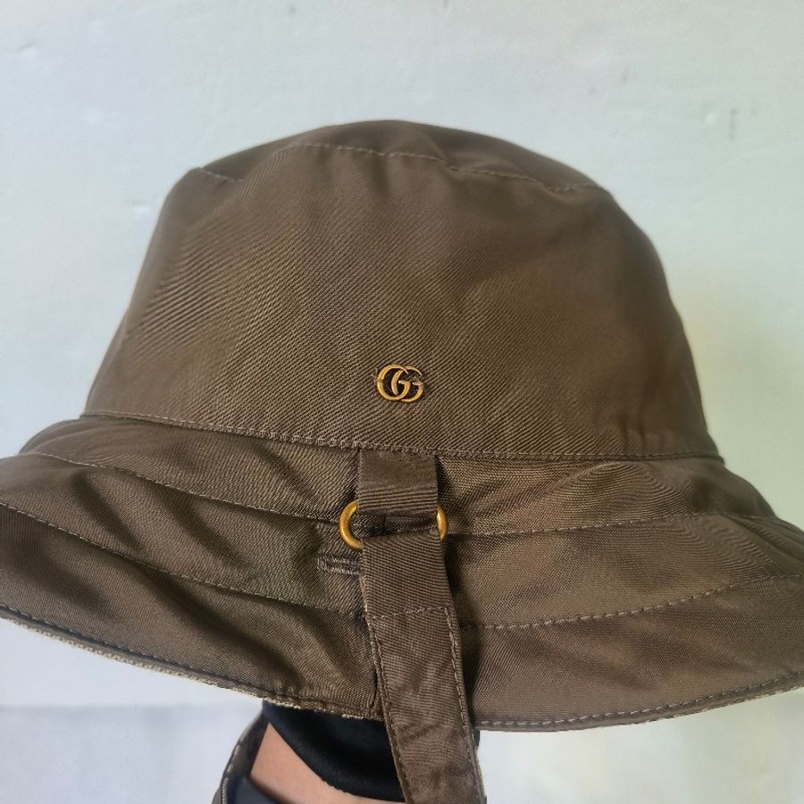 【9成新】㊣✨Gucci✨古馳(附盒/防塵袋)gg 帆布 雙面 雙條帶 漁夫帽 帽子 遮陽帽/二手精品/配件🌳二手樹屋🌳-19