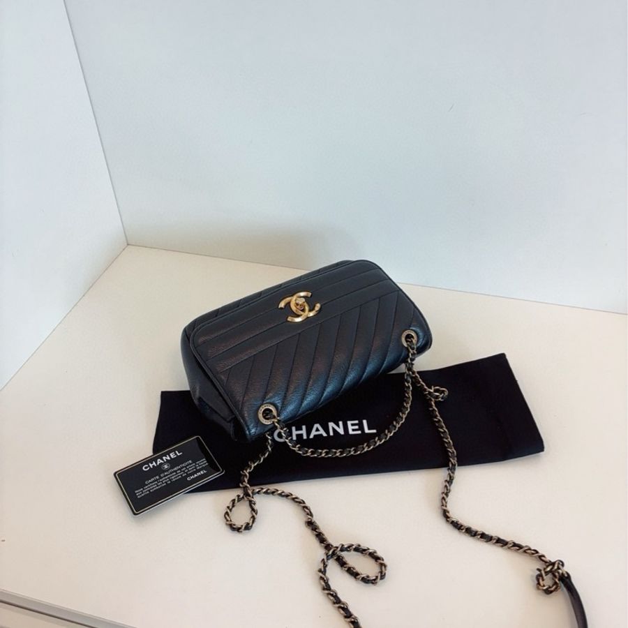 Chanel香奈兒 黑金條纹特别款CF大mini鏈條包-4