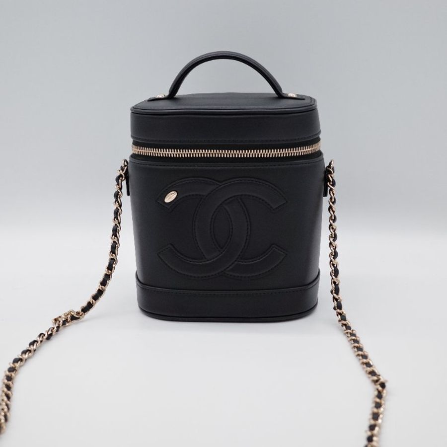 Chanel 香奈兒 CC Mania 黑色 羊皮 化妝包-1