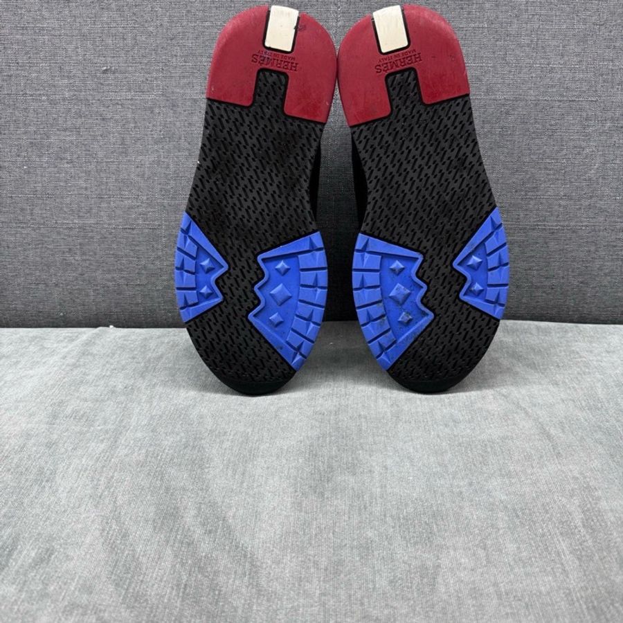 98新 Hermes/愛馬仕 黑色拼皮紅藍底運動鞋 40碼-12
