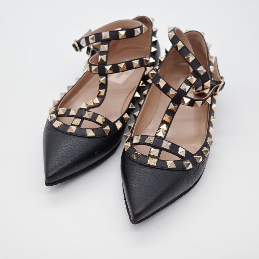 Valentino 華倫天奴 Rockstud 黑色 牛皮 鉚釘平底芭蕾舞鞋-2