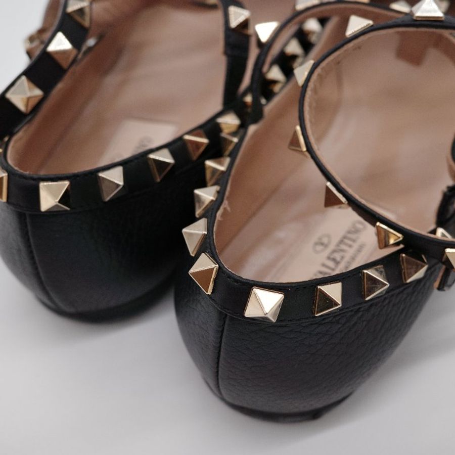 Valentino 華倫天奴 Rockstud 黑色 牛皮 鉚釘平底芭蕾舞鞋-13