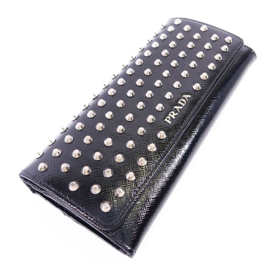 PRADA 漆皮皮革Long Wallet銀扣長錢包-2