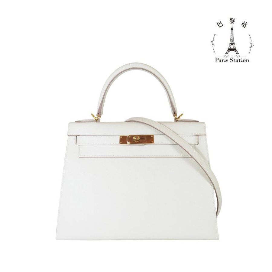 【巴黎站二手名牌專賣店】*現貨*HERMES 愛馬仕 真品*Y刻奶昔白金扣KELLY28 手提包 肩背包-0