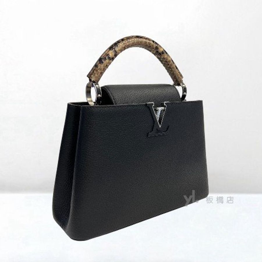 Y1987-LV Capucines BB黑牛皮蛇皮手把手提肩背包-2