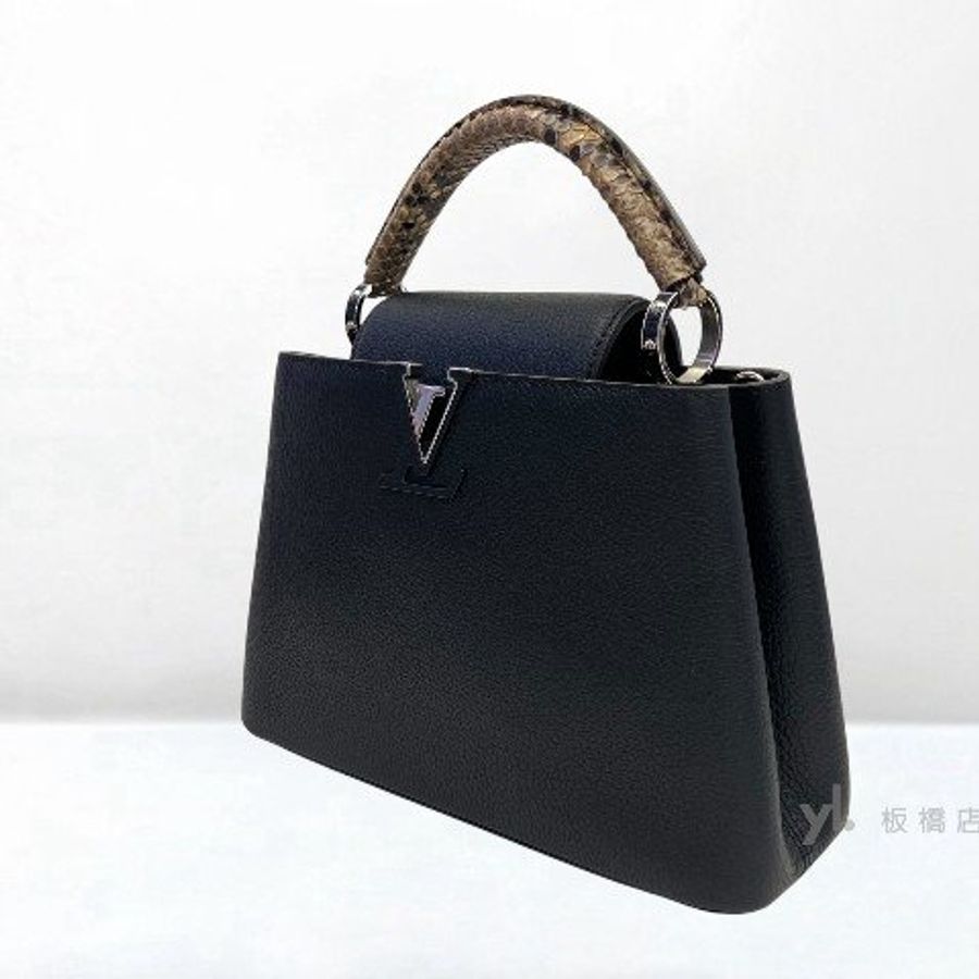 Y1987-LV Capucines BB黑牛皮蛇皮手把手提肩背包-3