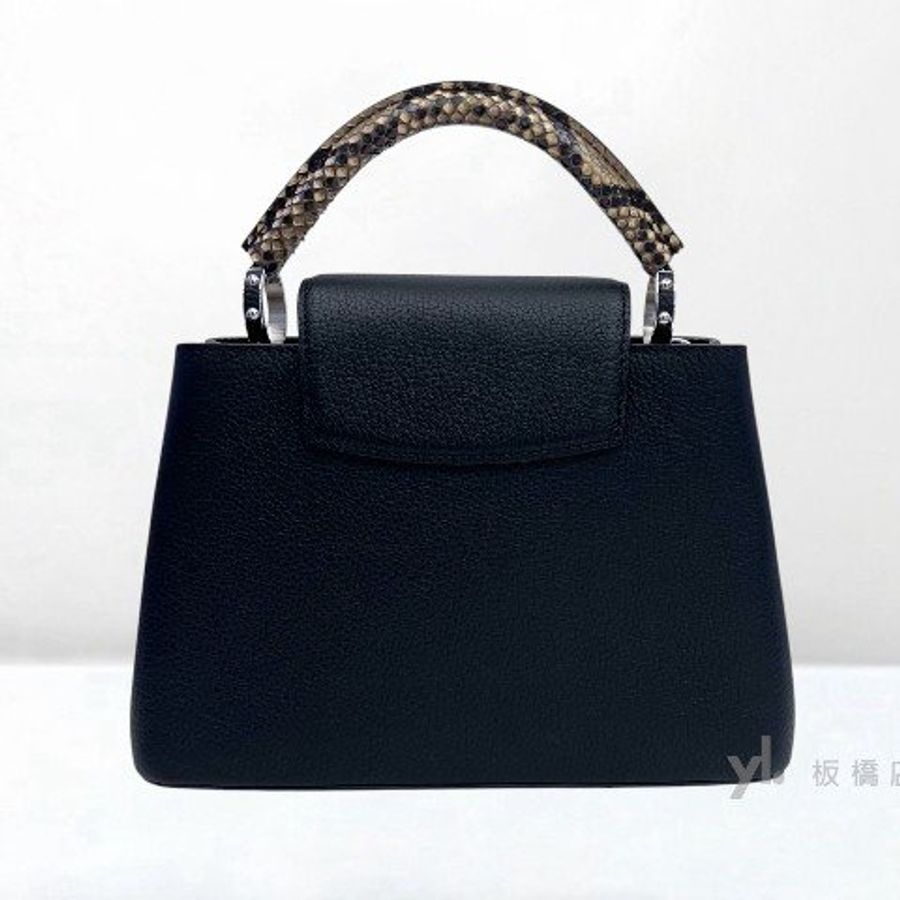 Y1987-LV Capucines BB黑牛皮蛇皮手把手提肩背包-4