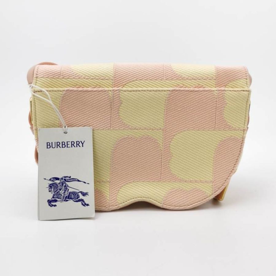 Burberry Chess牛皮帆布拼色圖案金屬旋扣斜挎包單肩包-4