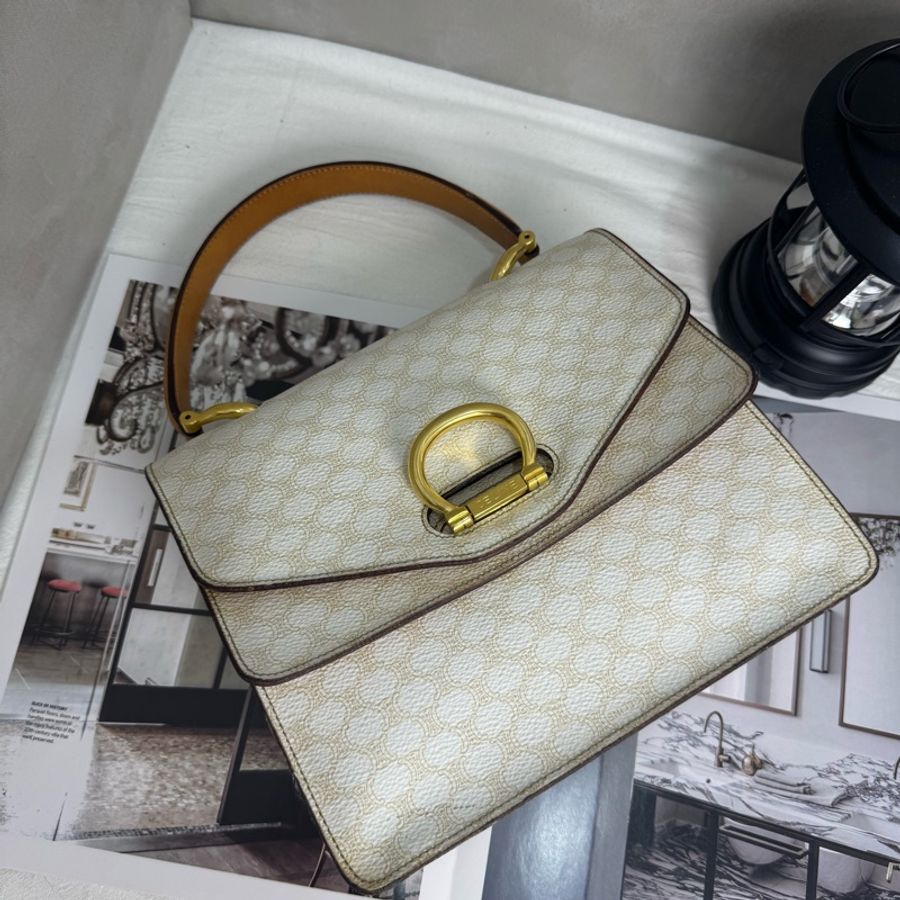 Celine 白色老花雙子星手提包 vintage 二手 中古-1