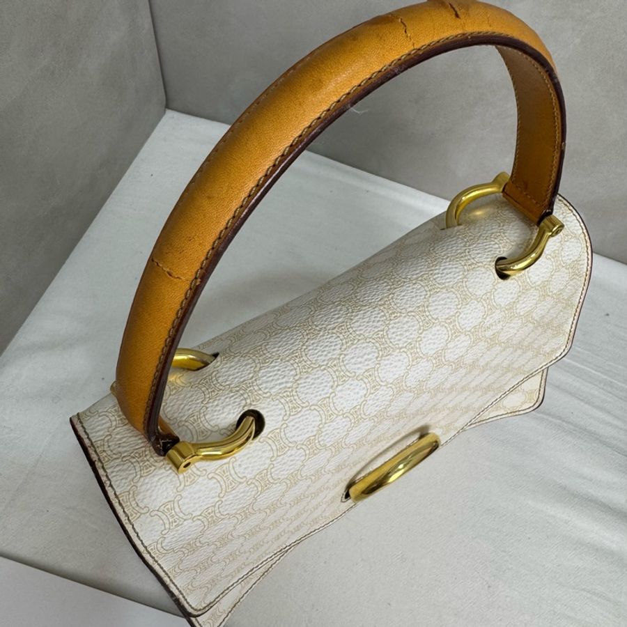 Celine 白色老花雙子星手提包 vintage 二手 中古-10