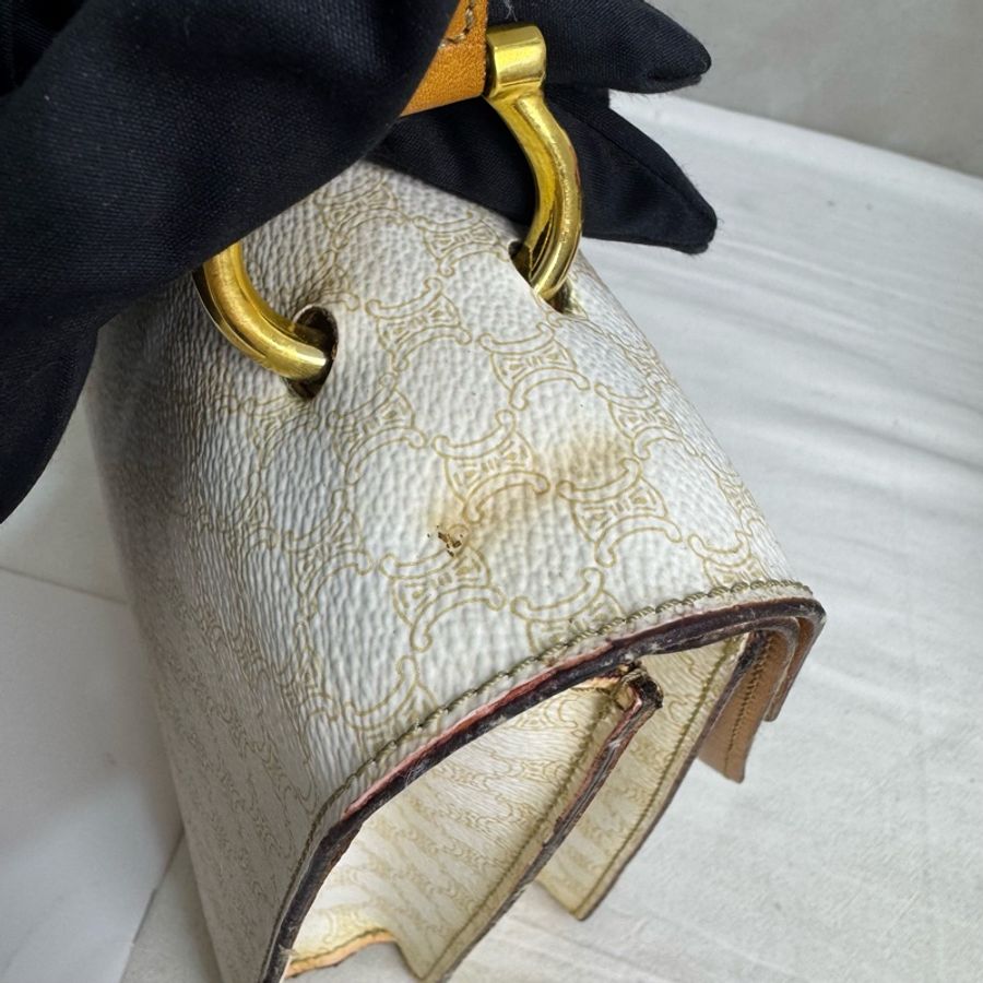 Celine 白色老花雙子星手提包 vintage 二手 中古-13