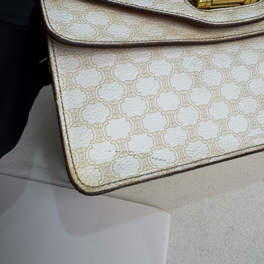 Celine 白色老花雙子星手提包 vintage 二手 中古-16