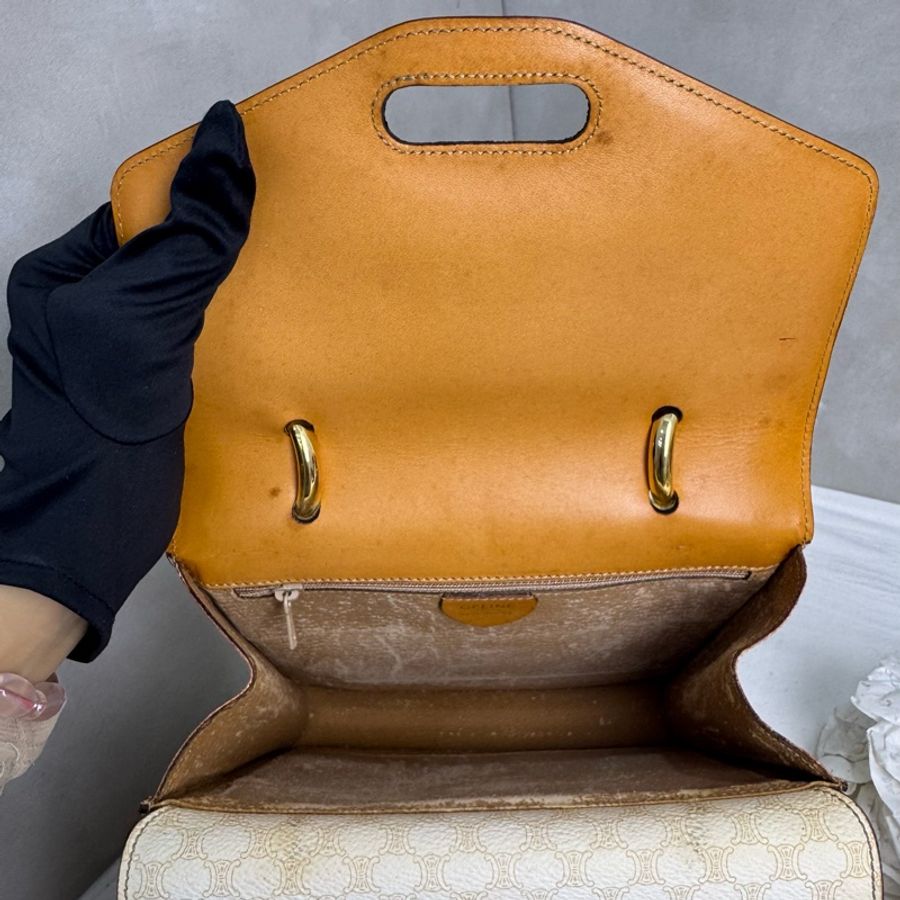Celine 白色老花雙子星手提包 vintage 二手 中古-23