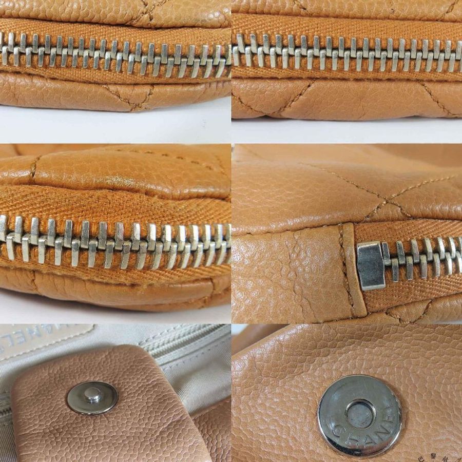 【巴黎站二手名牌專賣店】*現貨*CHANEL 香奈兒 真品*泰奶色菱格紋皮革大雙C縫線拉鍊單肩包 肩背包-7
