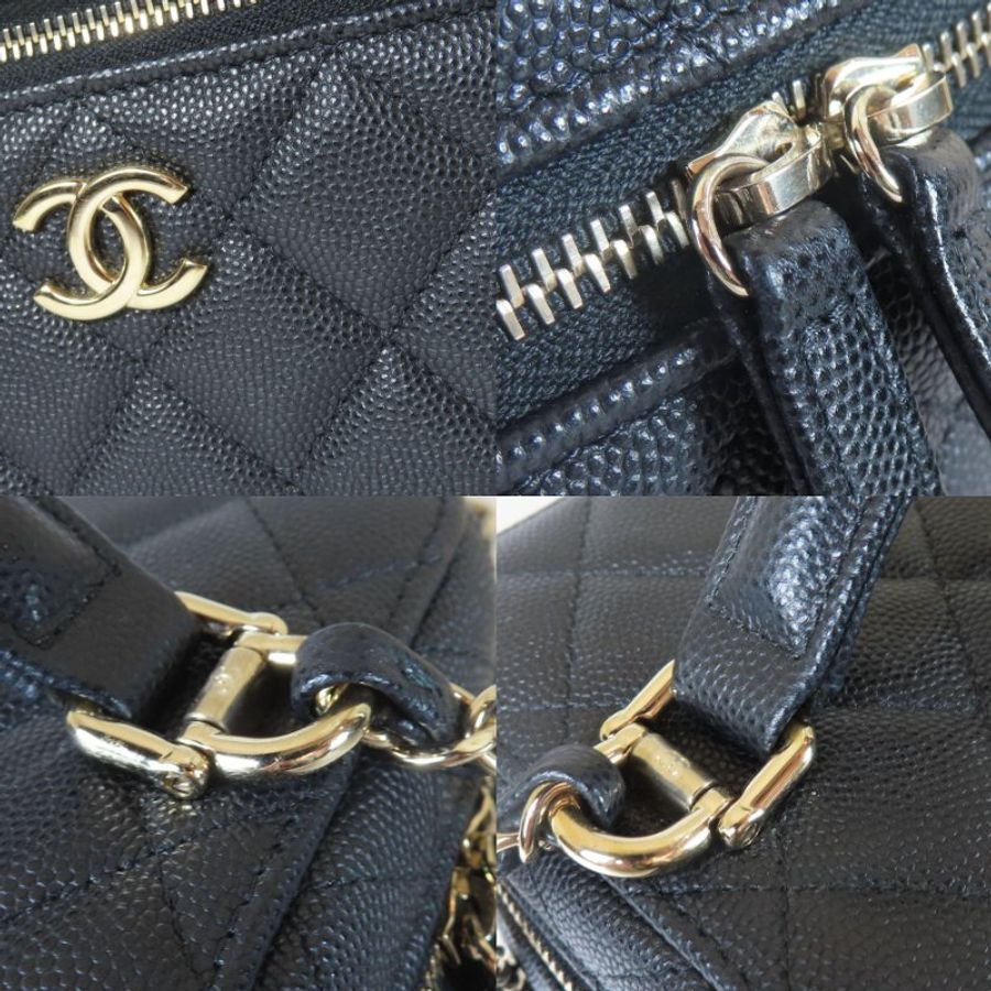 【巴黎站二手名牌專賣店】*現貨*CHANEL香奈兒真品*AS3171 黑色菱格紋荔枝牛皮淡金雙C方型化妝箱包-6