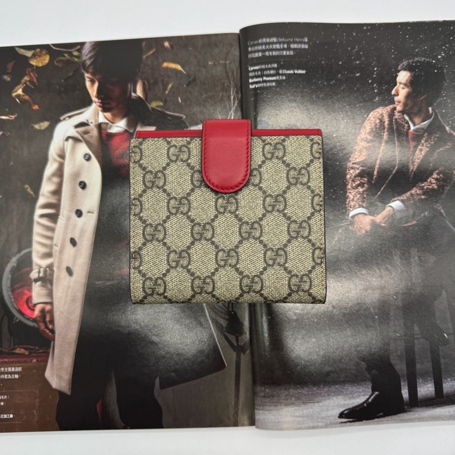 GUCCI GG Supreme Wallet 珍珠鉚釘紅色雙折中夾-1