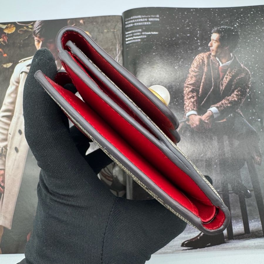 GUCCI GG Supreme Wallet 珍珠鉚釘紅色雙折中夾-19