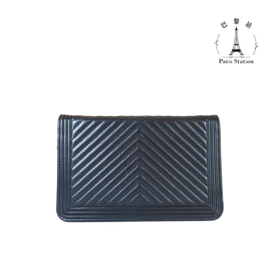 【巴黎站二手名牌專賣店】*現貨*CHANEL 香奈兒 真品*經典BOY WOC黑色山型紋皮革金鍊肩背包 斜背包-1