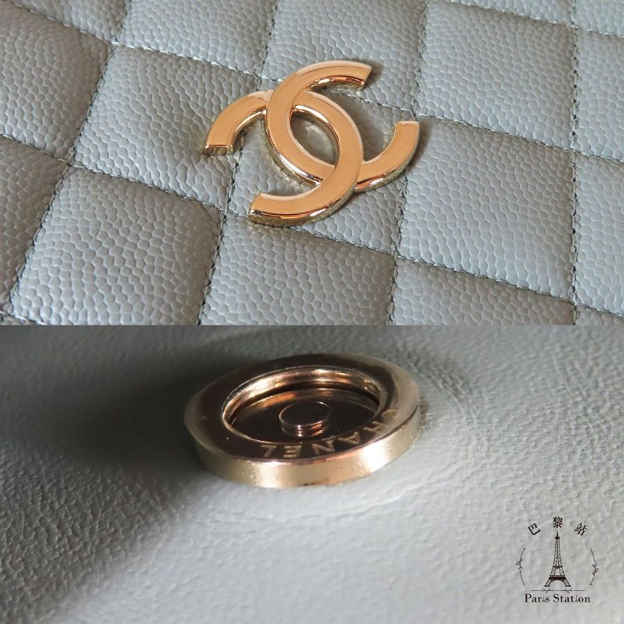 【巴黎站二手名牌專賣店】*現貨*CHANEL香奈兒真品*藍灰色菱格紋荔枝皮革淡金雙C方型鏈包-6