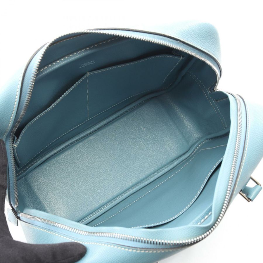 愛馬仕 Plume 28 手提包 J Epsom 皮革 藍色牛仔布 二手 女士 SHW-2