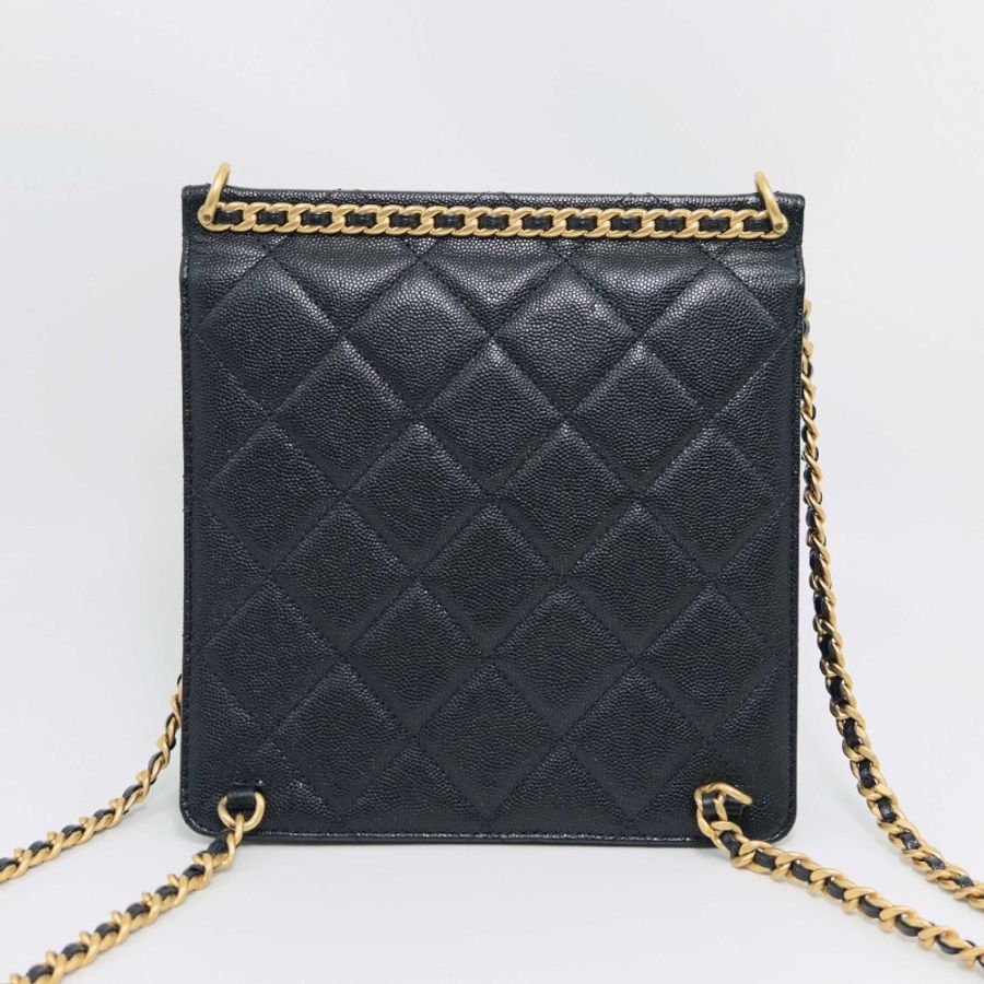 CHANEL 黑金荔枝紋肩背斜背包18*20*7.5 99新配件盒子塵袋-6