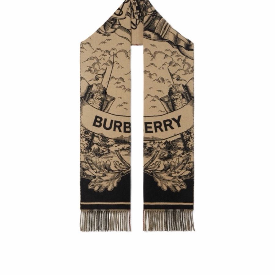 Burberry 女士 雙面兩用馬術騎士徽標羊絨圍巾均碼碼210cm*50cm-2
