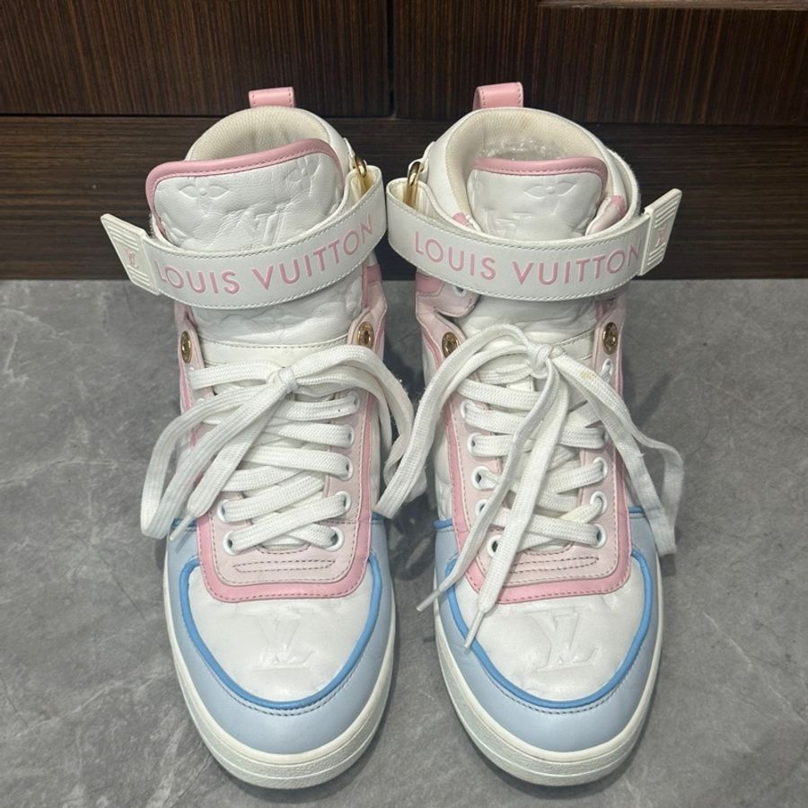 lv路易威登 boombox 白粉藍冰淇淋高幫鞋女時尚板鞋 36碼 馬卡龍配色超級美-0