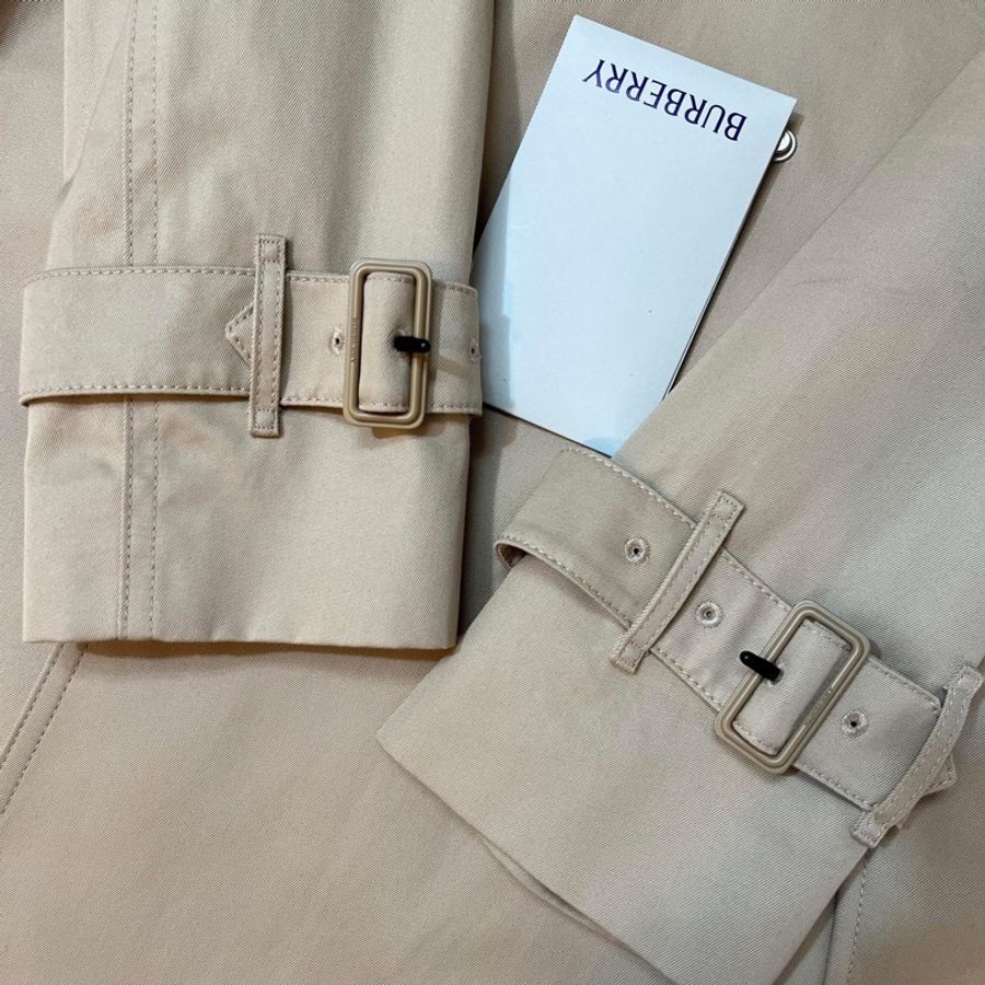 BURBERRY 英國格紋裁片柔黃褐色風衣UK0-6
