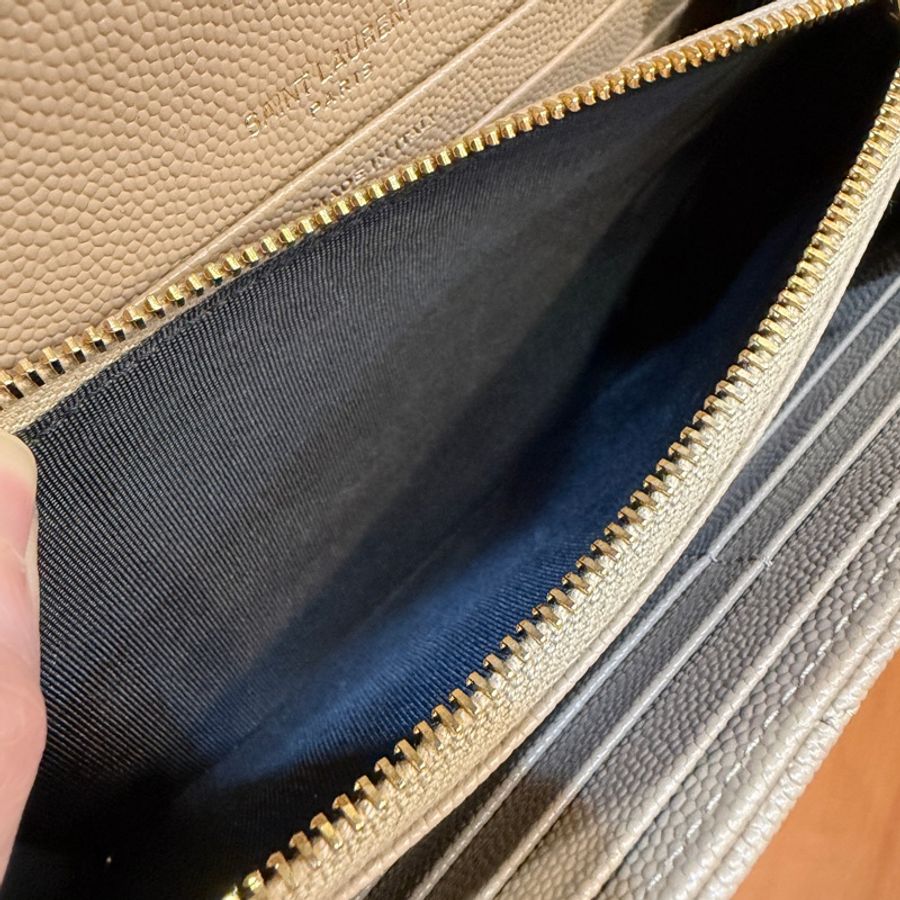 YSL 深米色魚子醬牛皮下蓋12卡長夾-13