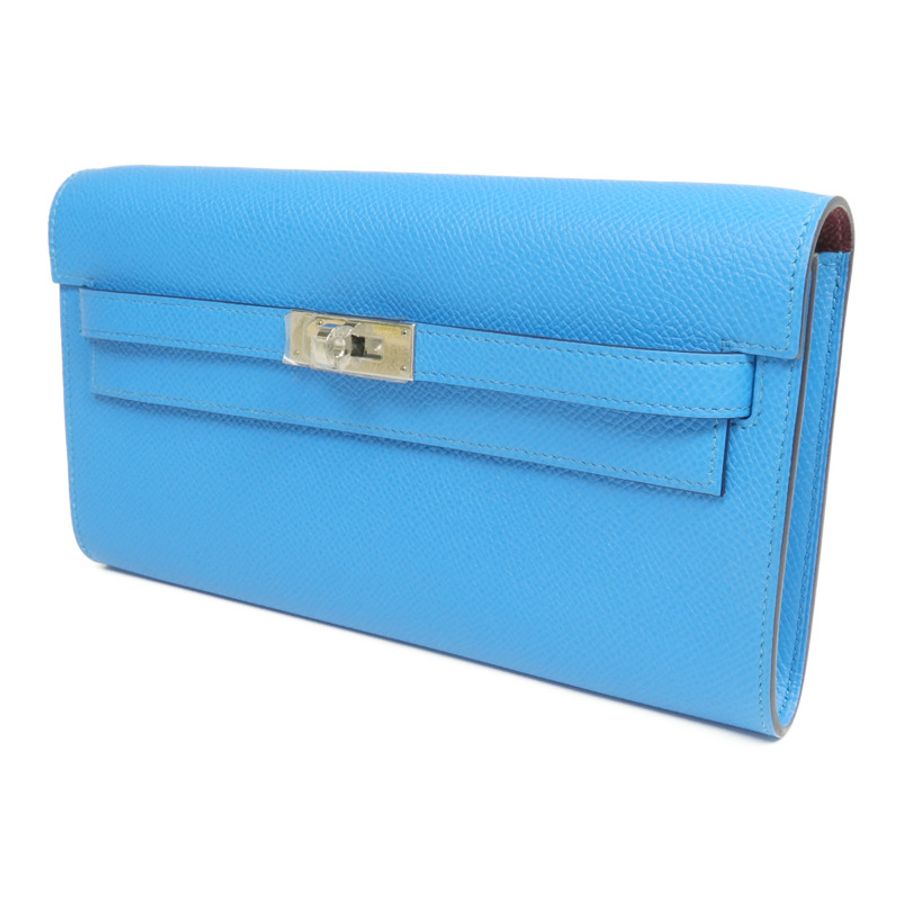 HERMES Epsom皮革Kelly To Go銀扣肩背袋Bleu Frida/Rouge Sellier-1