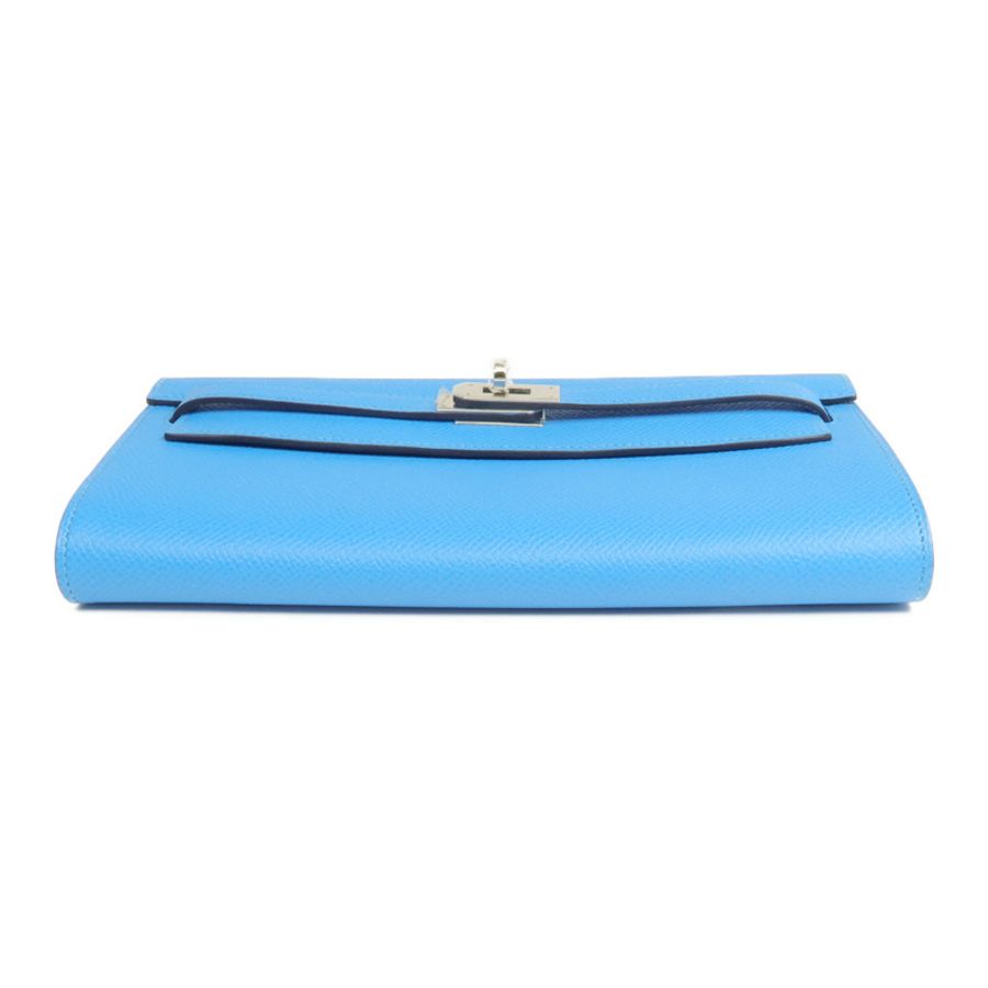 HERMES Epsom皮革Kelly To Go銀扣肩背袋Bleu Frida/Rouge Sellier-4