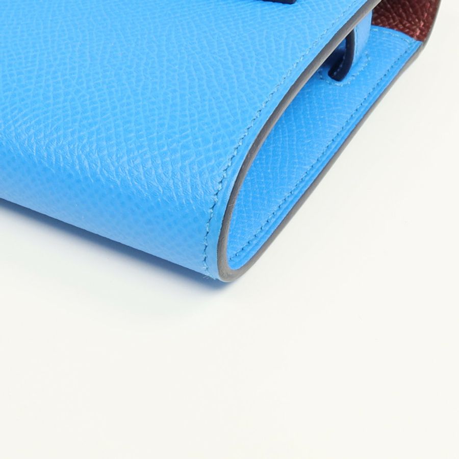 HERMES Epsom皮革Kelly To Go銀扣肩背袋Bleu Frida/Rouge Sellier-6