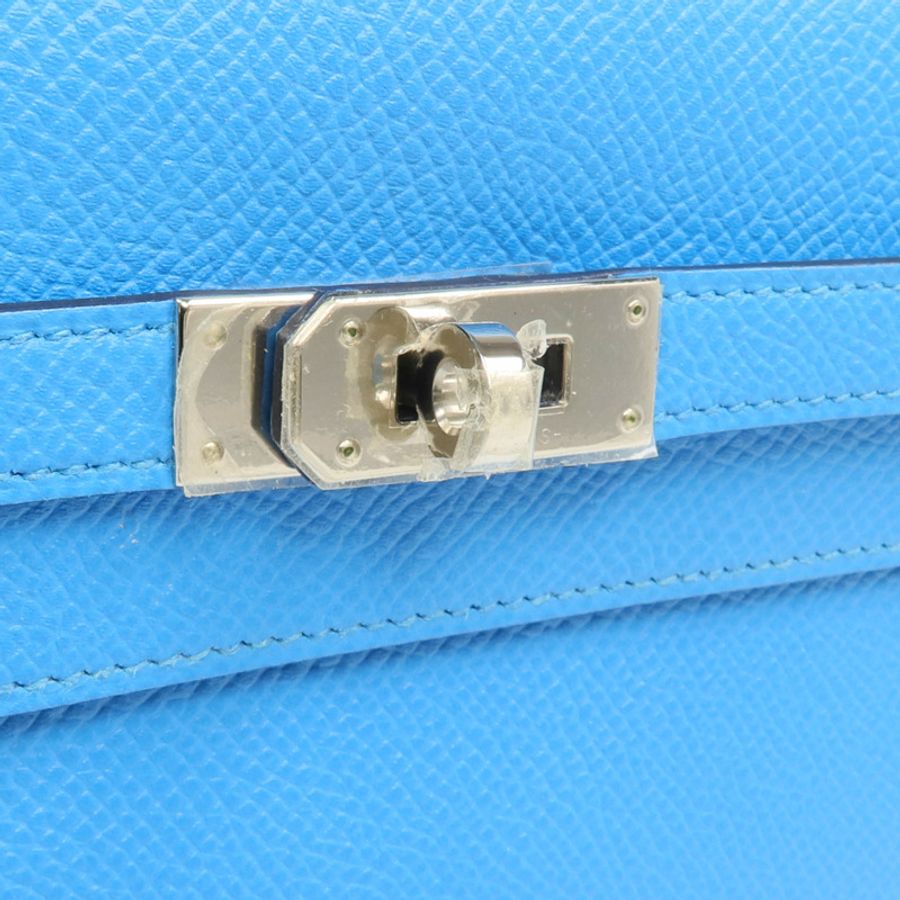 HERMES Epsom皮革Kelly To Go銀扣肩背袋Bleu Frida/Rouge Sellier-10
