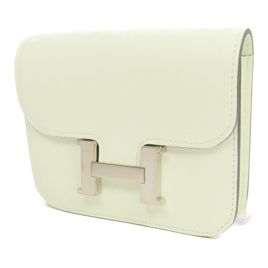 HERMES Evercolor皮革Constance Slim Wallet銀扣錢包Vert Fizz-2