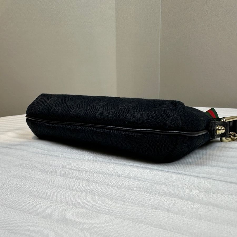 古馳/Gucci GG Jolicoeur Pochette 黑色老花帆布拼皮手拿包 20x3x12cm-3